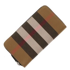 Burberry Zig Wallet Check Canvas Zip Around New